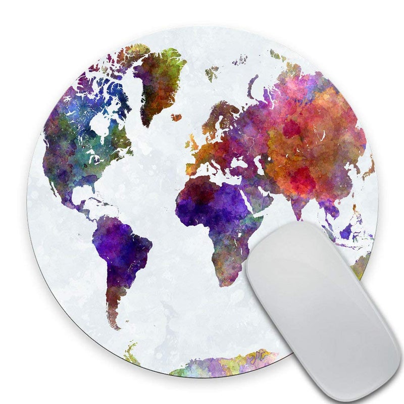 SSOIU Vintage Watercolor World Map Print Art Round Mouse Pad Cute Retro Old Map Circular Mouse Pads Cute Mat 7.87X7.87 Inch (200mmX200mmX3mm) - Image 1